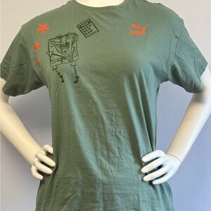 Puma Olive Green Graphic Tee for Men